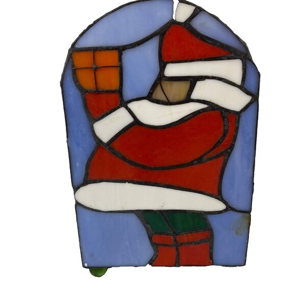 Christmas Stained Glass Santa Claus Tiffany Style Accent Lamp Style FX1-257 NOS - Picture 3 of 16